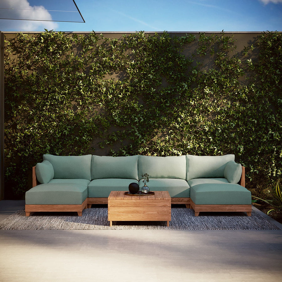 Dwell™ Modular Teak Outdoor Loveseat Daybed | Classic Canvas in Seaglass