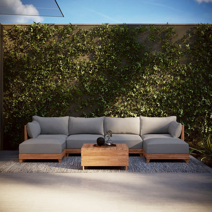 Dwell™ Modular Teak Outdoor Sofa Daybed | Classic Canvas in Stone Gray