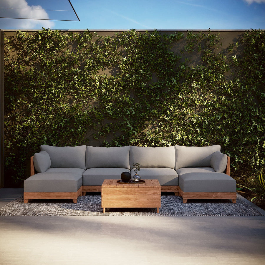 Dwell™ Modular Teak Outdoor 8-Seater U-Sectional | Classic Canvas in Stone Gray