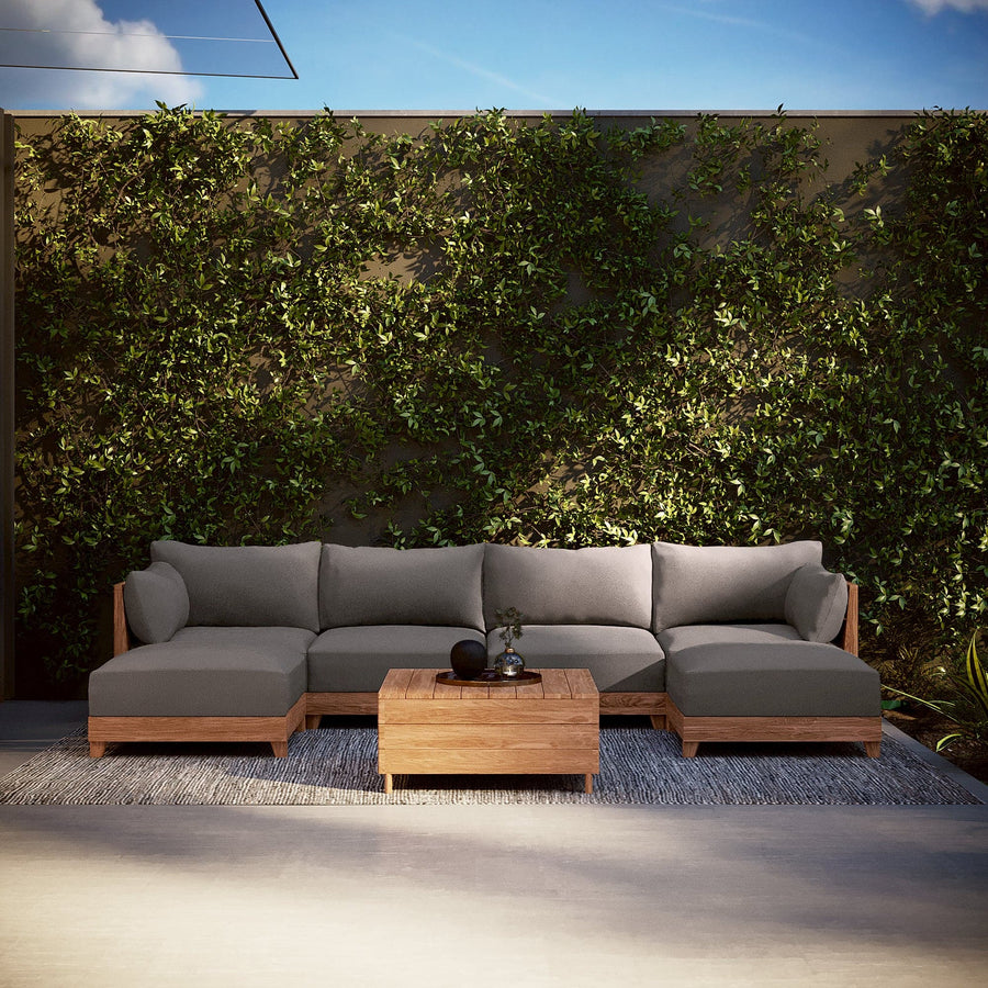 Modular Teak Outdoor 8-Seater U-Sectional | Nano Slubweave in Haze Gray