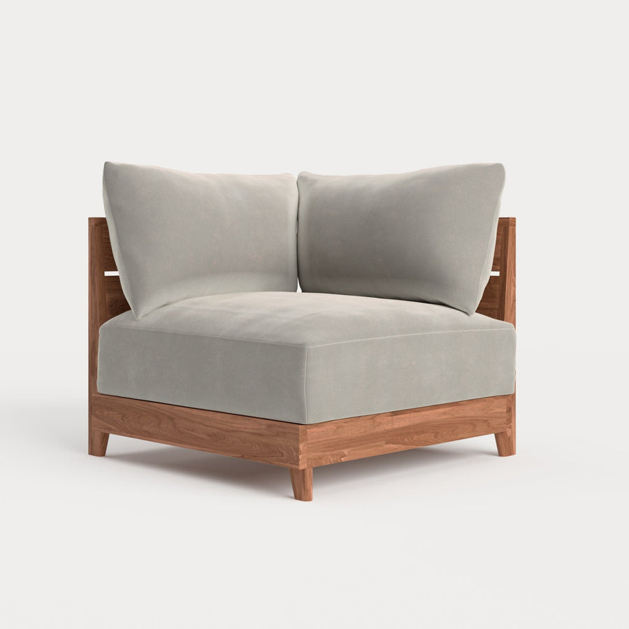 Modular Teak Outdoor Modular Unit - Corner Chair | Plush Velvet in Silk