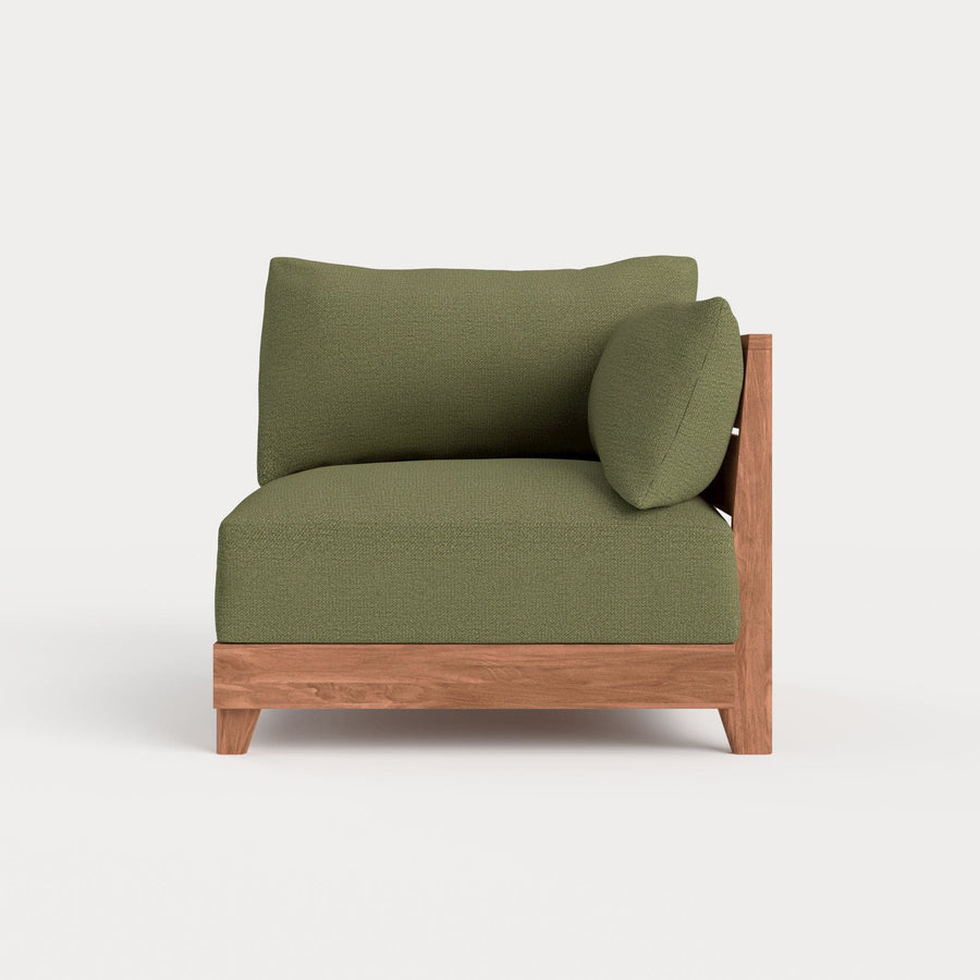 Modular Teak Outdoor Modular Unit - End Chair | Sun Crossweave in Olivine
