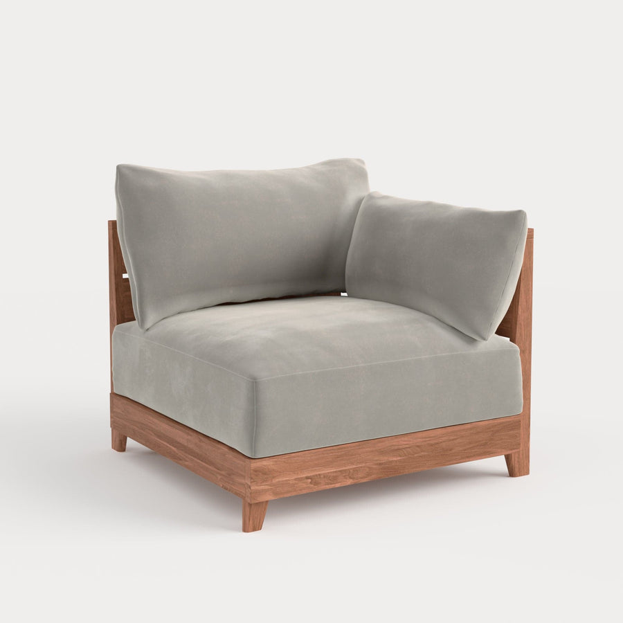 Modular Teak Outdoor Modular Unit - End Chair | Plush Velvet in Silk