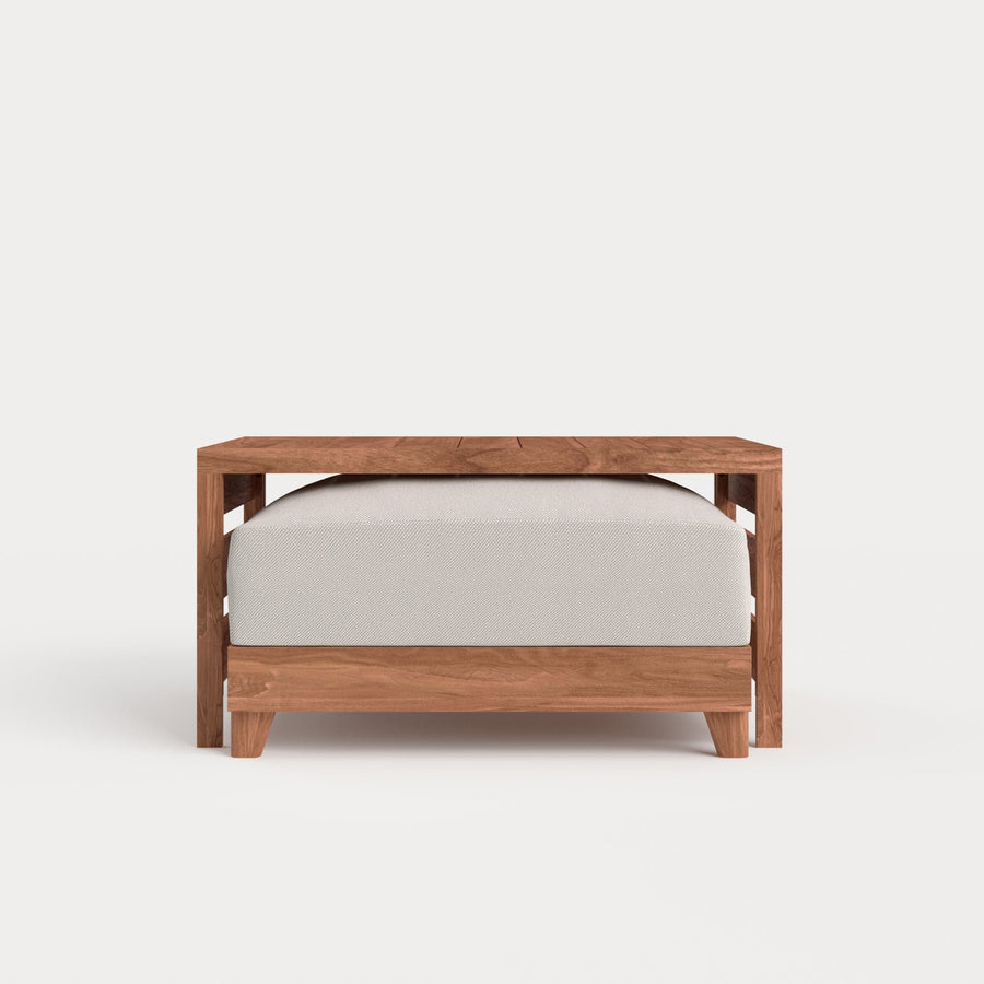 Modular Teak Outdoor Ottoman + Side Table | Nano Slubweave in Chai