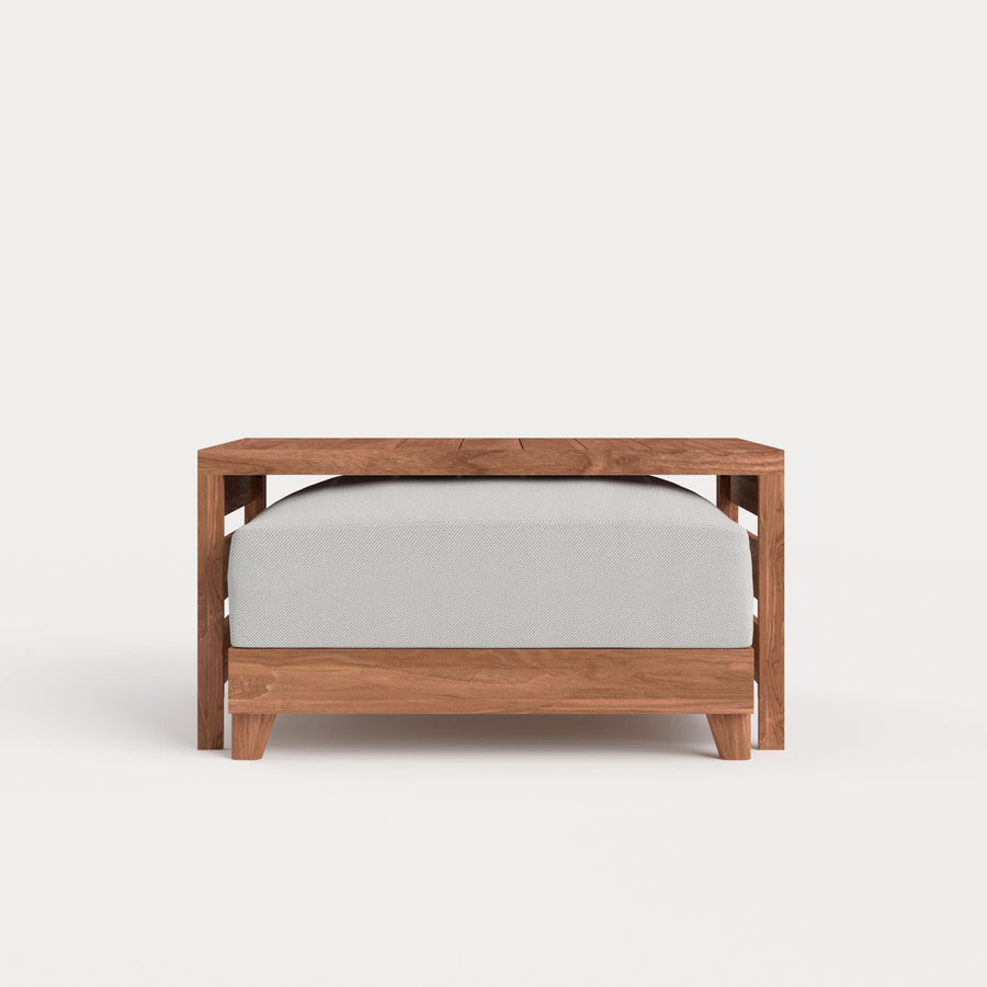Modular Teak Outdoor Ottoman + Side Table | Nano Slubweave in Mist