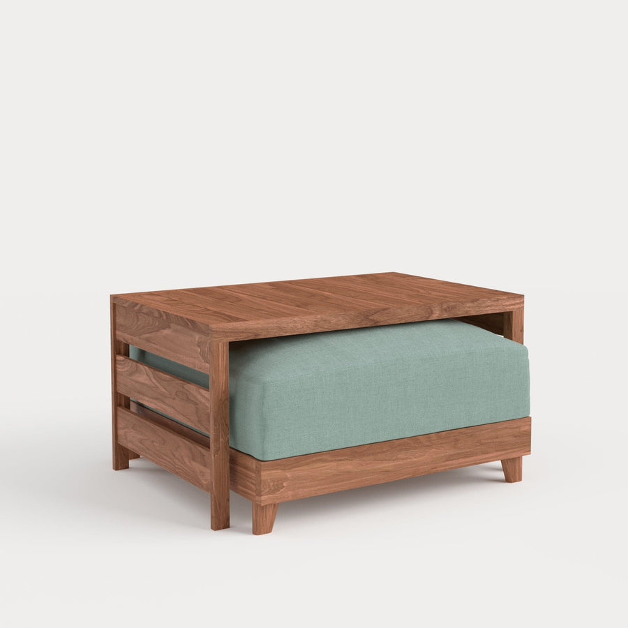 Dwell™ Modular Teak Outdoor Ottoman + Side Table | Classic Canvas in Seaglass