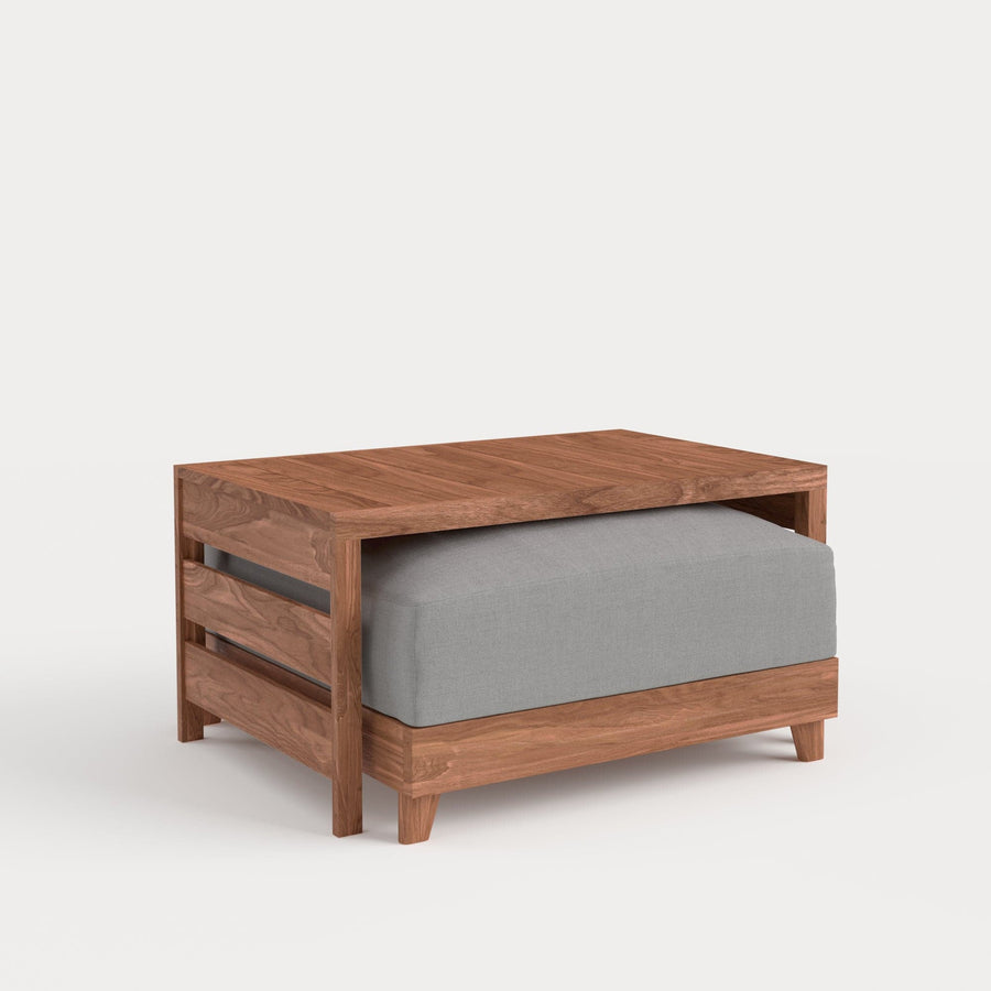 Dwell™ Modular Teak Outdoor Ottoman + Side Table | Classic Canvas in Stone Gray