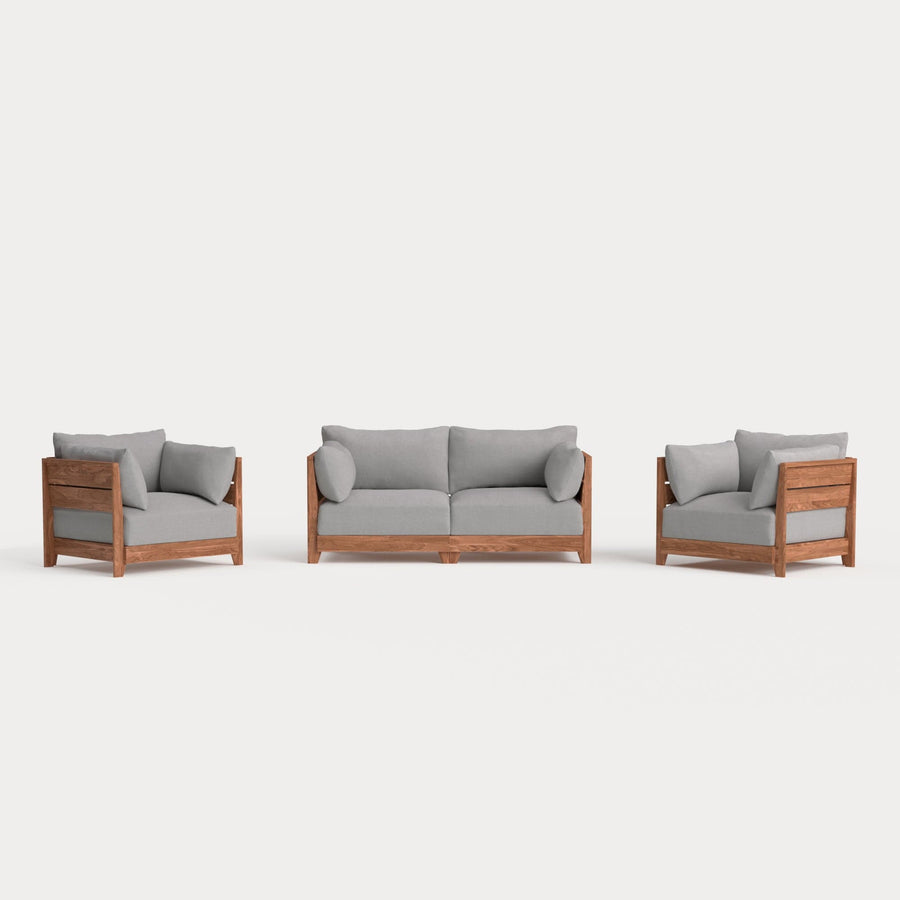 Dwell™ Modular Teak Outdoor Loveseat + Armchair Set | Classic Canvas in Stone Gray