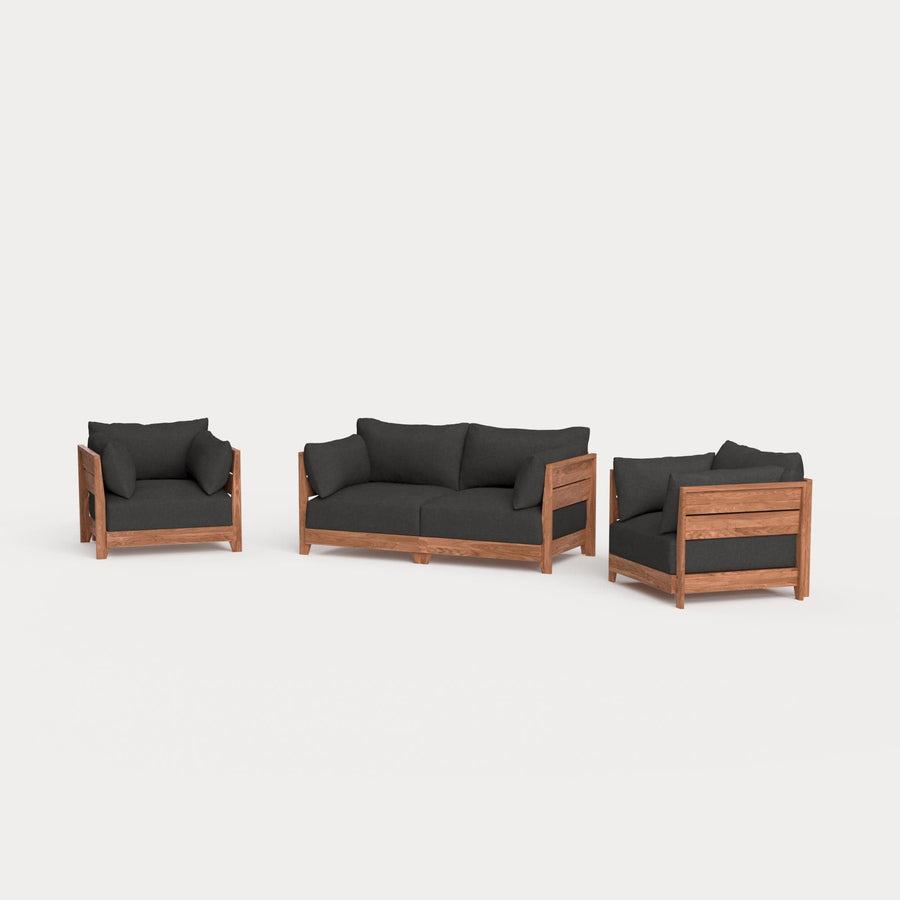 Dwell™ Modular Teak Outdoor Loveseat + Armchair Set | Classic Canvas in Charcoal