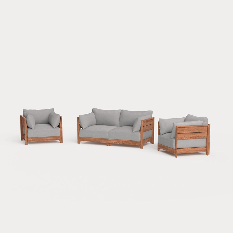 Dwell™ Modular Teak Outdoor Loveseat + Armchair Set | Classic Canvas in Stone Gray
