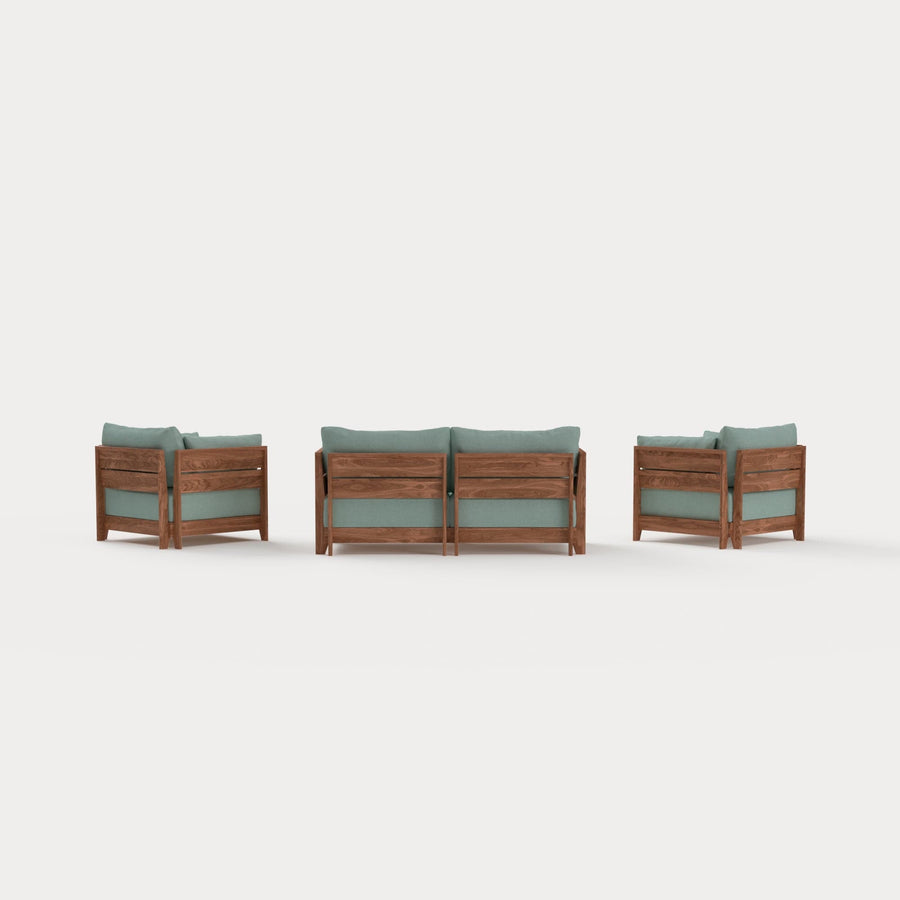 Dwell™ Modular Teak Outdoor Loveseat + Armchair Set | Classic Canvas in Seaglass