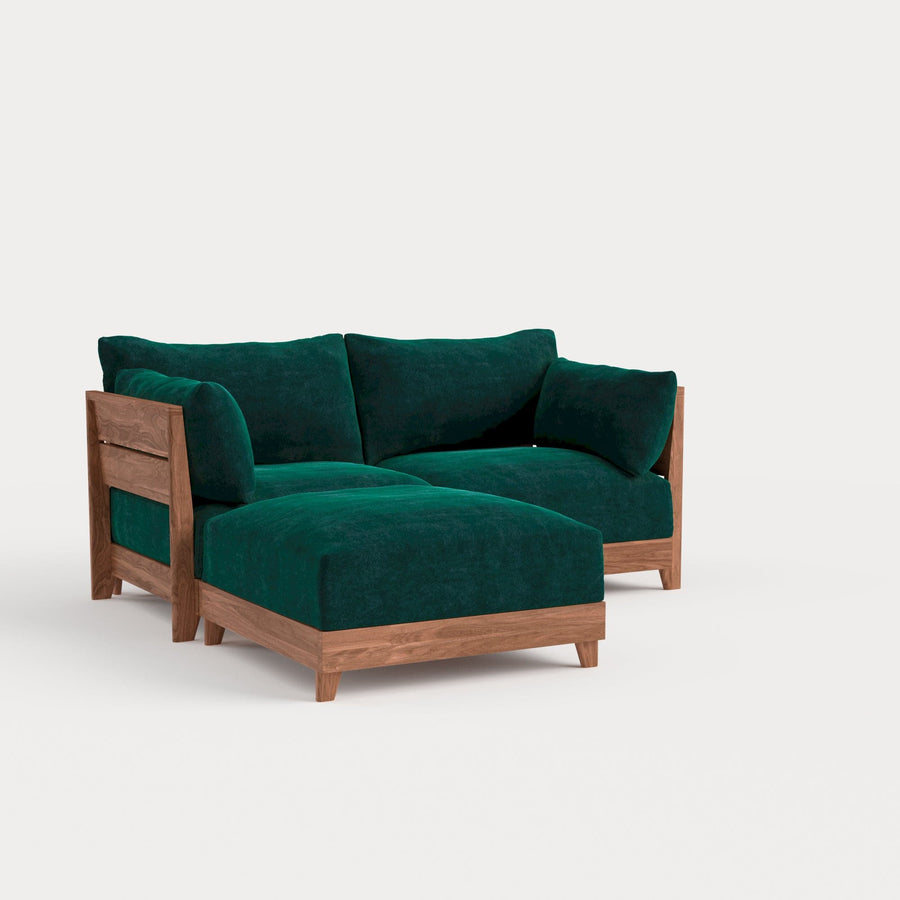 Modular Teak Outdoor Loveseat Sectional | Plush Velvet in Muzo