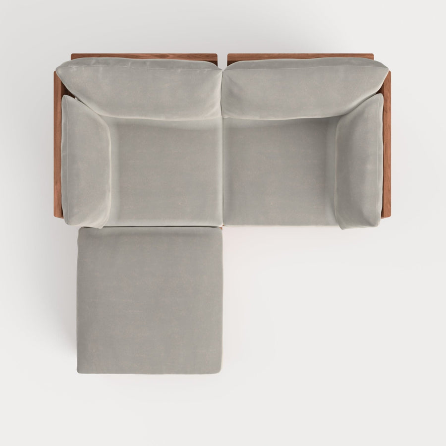 Modular Teak Outdoor Loveseat Sectional | Plush Velvet in Silk