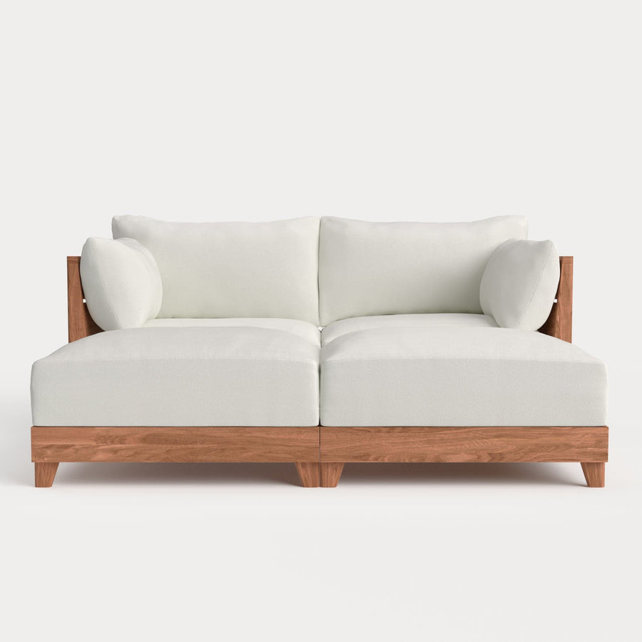Dwell™ Modular Teak Outdoor Loveseat Daybed | Classic Canvas in Cloud
