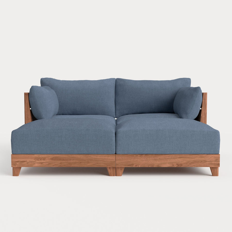 Dwell™ Modular Teak Outdoor Loveseat Daybed | Classic Canvas in Ocean