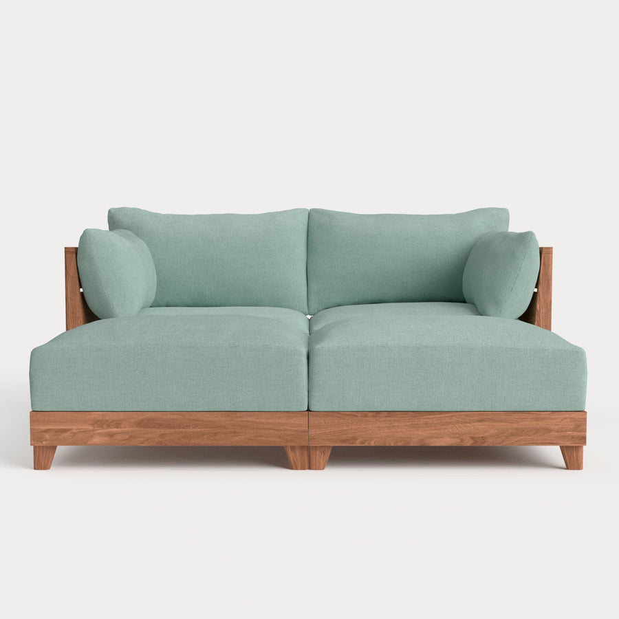 Dwell™ Modular Teak Outdoor Loveseat Daybed | Classic Canvas in Seaglass