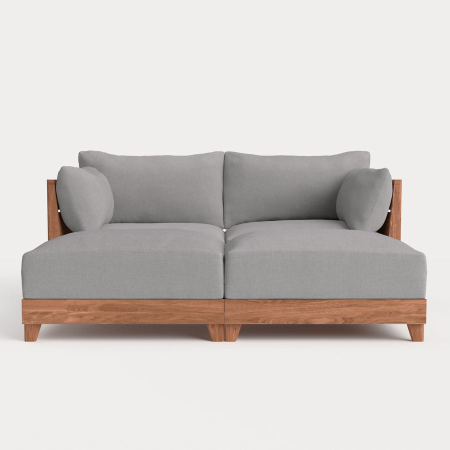 Dwell™ Modular Teak Outdoor Loveseat Daybed | Classic Canvas in Stone Gray