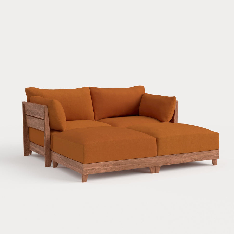 Dwell™ Modular Teak Outdoor Loveseat Daybed | Classic Canvas in Rust