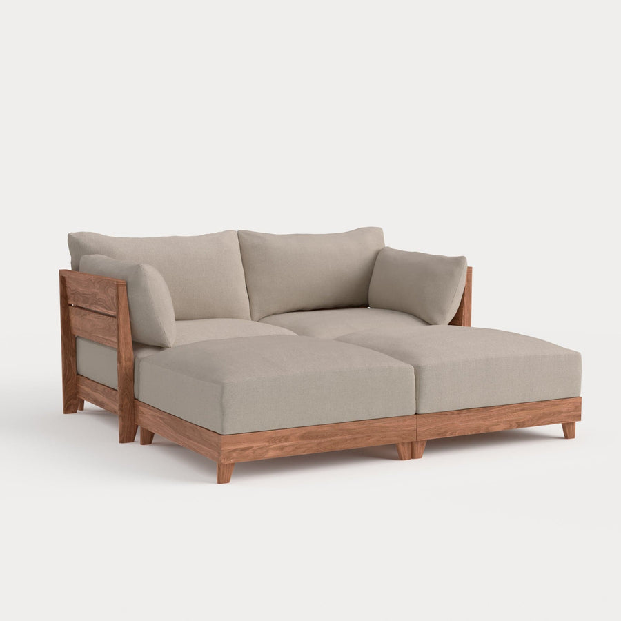 Dwell™ Modular Teak Outdoor Loveseat Daybed | Classic Canvas in Sand