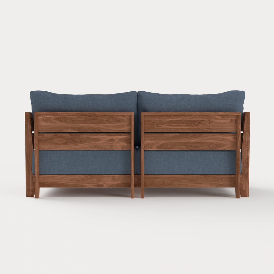 Dwell™ Modular Teak Outdoor Loveseat with Ottoman + Side Table | Classic Canvas in Ocean