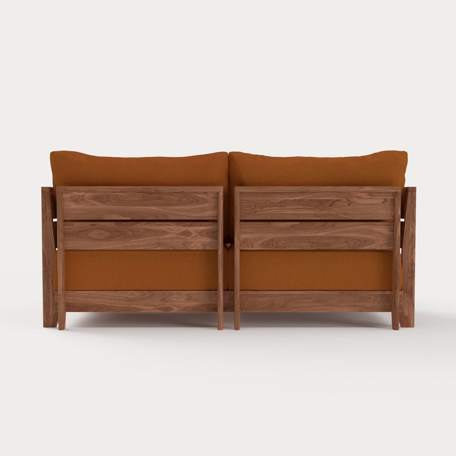 Dwell™ Modular Teak Outdoor Loveseat with Ottoman + Side Table | Classic Canvas in Rust