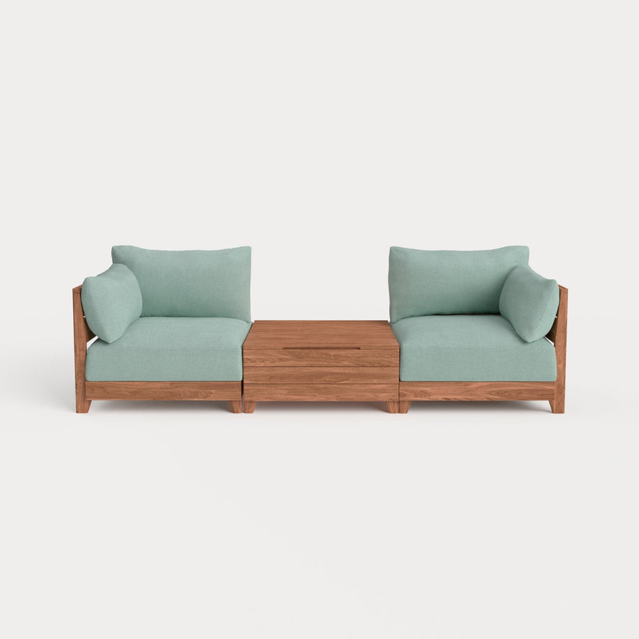Dwell™ Modular Teak Outdoor 2-Seater + Storage Coffee Table | Classic Canvas in Seaglass