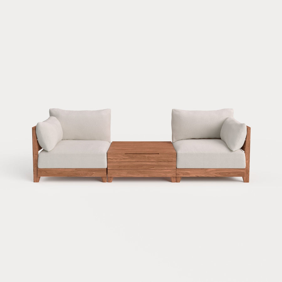 Modular Teak Outdoor 2-Seater + Storage Coffee Table | Nano Slubweave in Chai