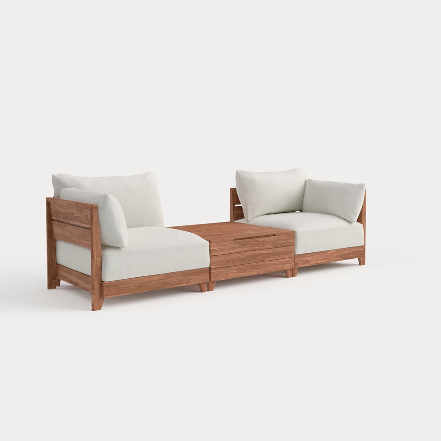 Dwell™ Modular Teak Outdoor 2-Seater + Storage Coffee Table | Classic Canvas in Cloud