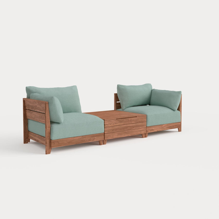 Dwell™ Modular Teak Outdoor 2-Seater + Storage Coffee Table | Classic Canvas in Seaglass