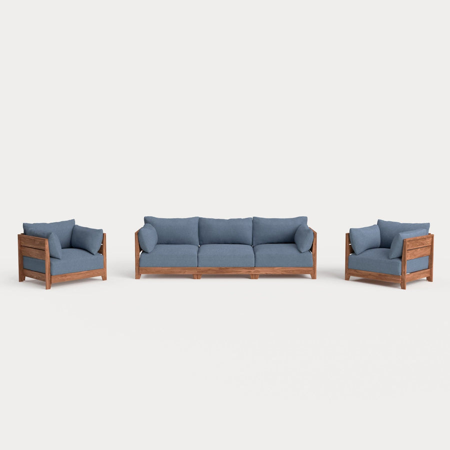 Dwell™ Modular Teak Outdoor Sofa + Armchair Set | Classic Canvas in Ocean