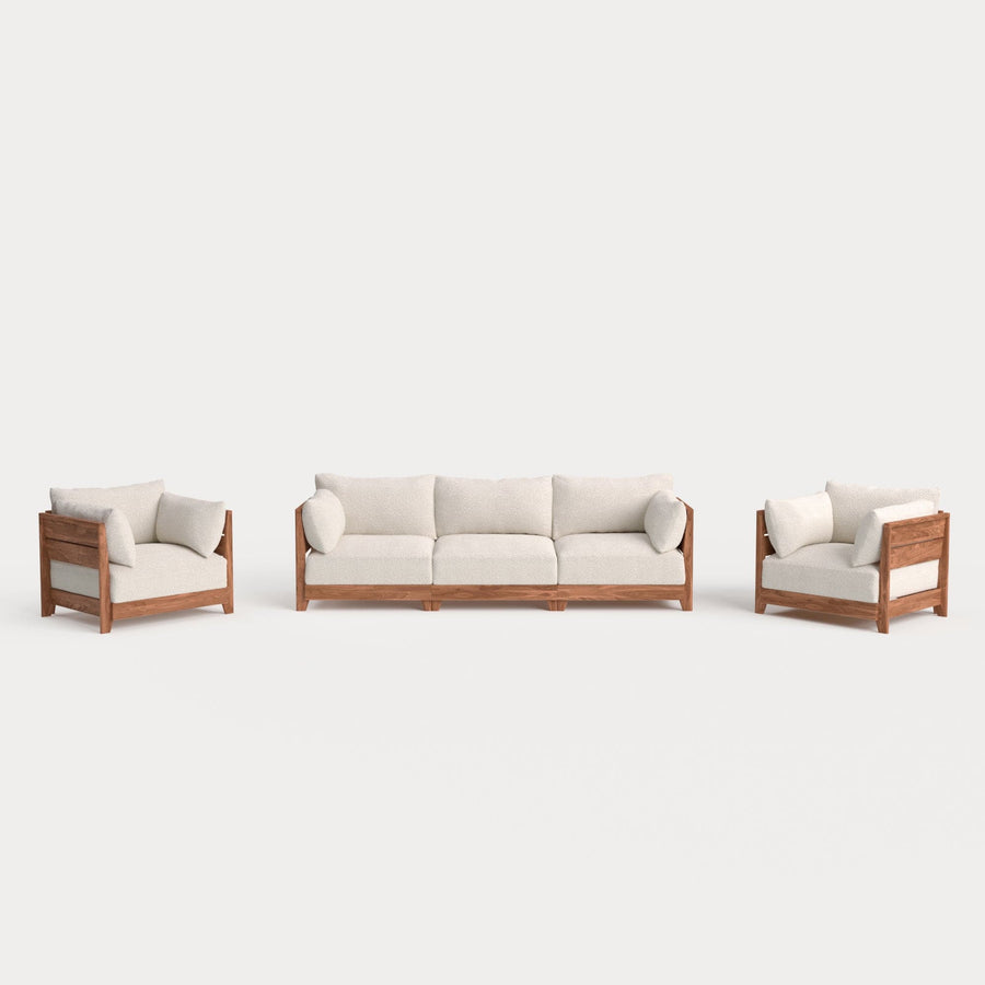 Modular Teak Outdoor Sofa + Armchair Set | Alfresco Boucle in Creme