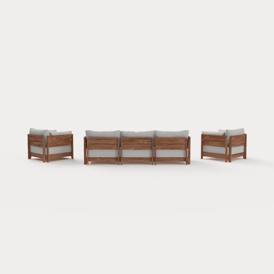 Modular Teak Outdoor Sofa + Armchair Set | Nano Slubweave in Mist