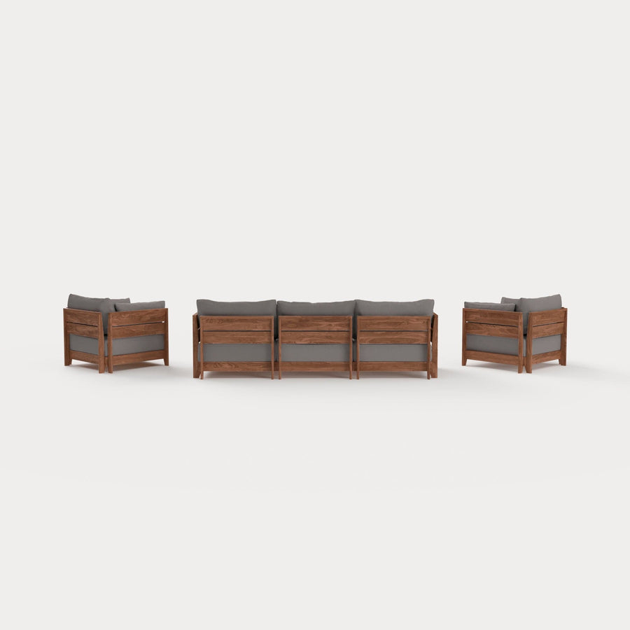Modular Teak Outdoor Sofa + Armchair Set | Nano Slubweave in Haze Gray
