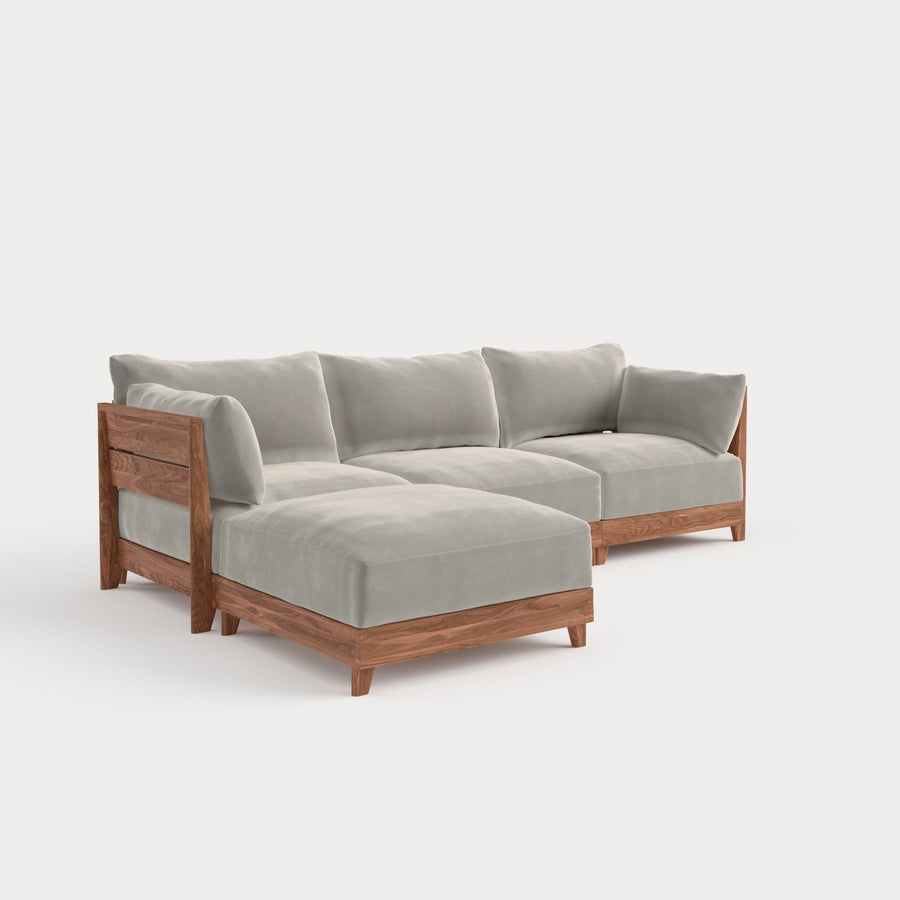 Modular Teak Outdoor Sofa Sectional | Plush Velvet in Silk
