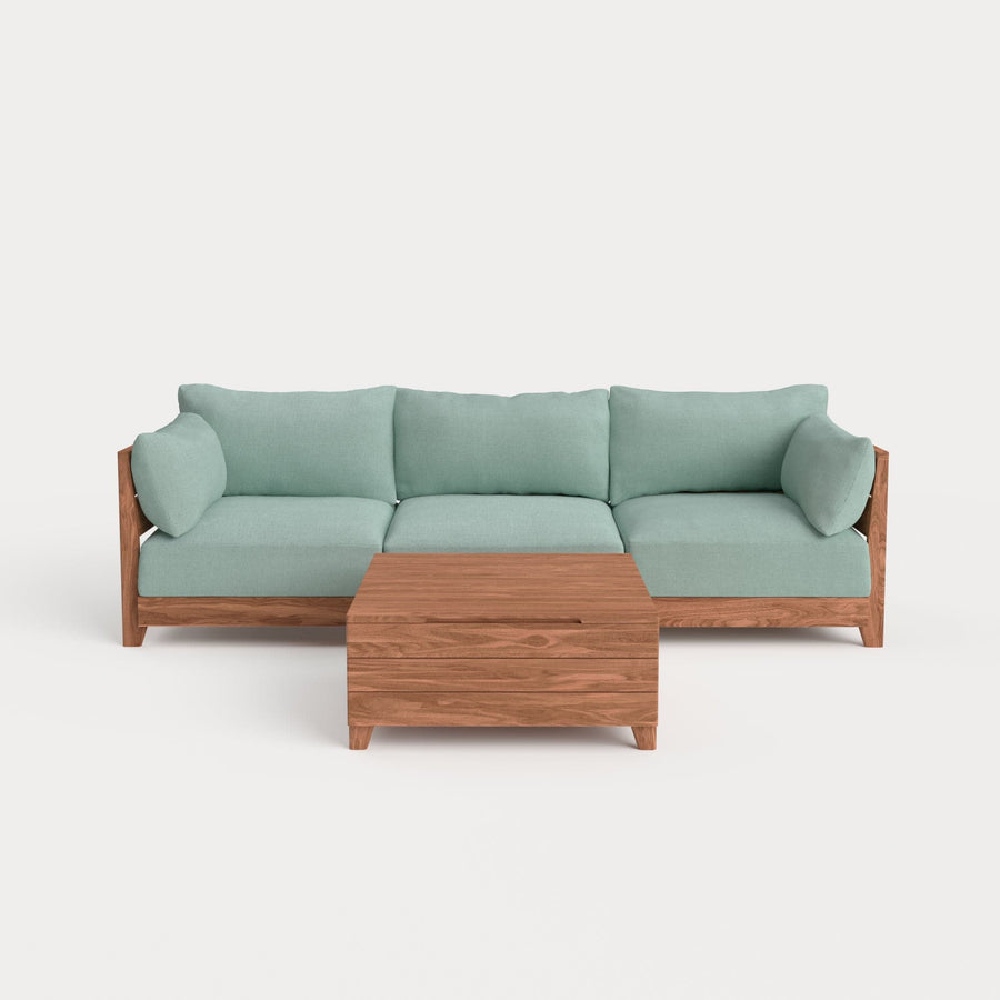 Dwell™ Modular Teak Outdoor Sofa + Storage Coffee Table | Classic Canvas in Seaglass