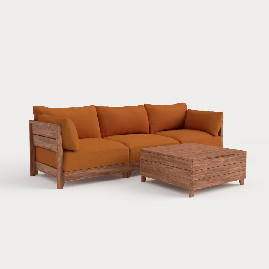 Dwell™ Modular Teak Outdoor Sofa + Storage Coffee Table | Classic Canvas in Rust