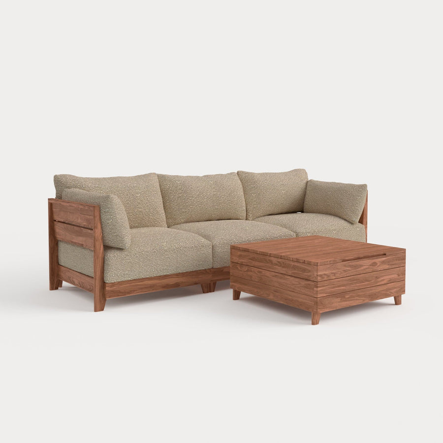 Modular Teak Outdoor Sofa + Storage Coffee Table | Alfresco Boucle in Cashew