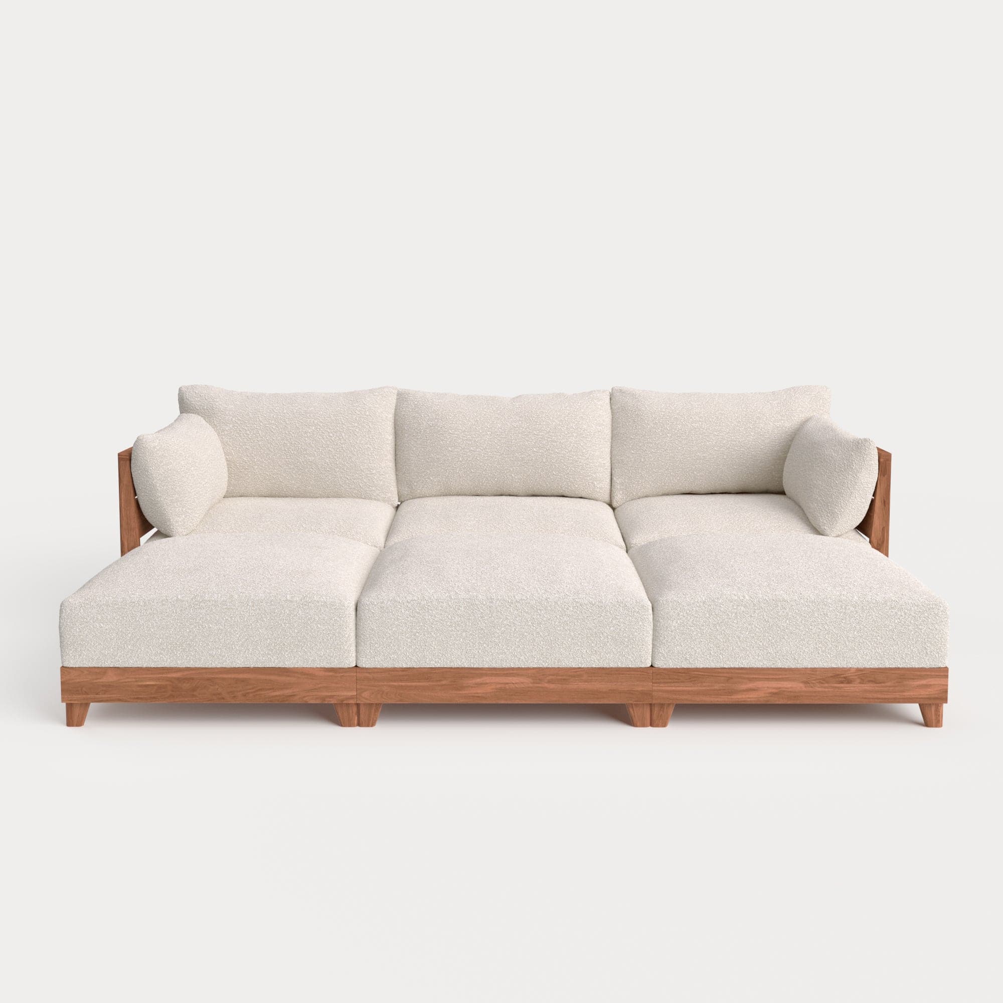 Modular Teak Outdoor Sofa Daybed Alfresco Boucle in Creme Chicory