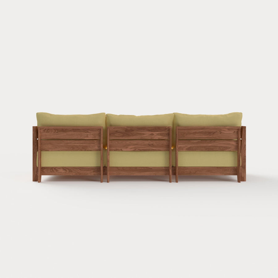 Dwell™ Modular Teak Outdoor Sofa with Ottoman + Side Table  | Classic Canvas in Sun