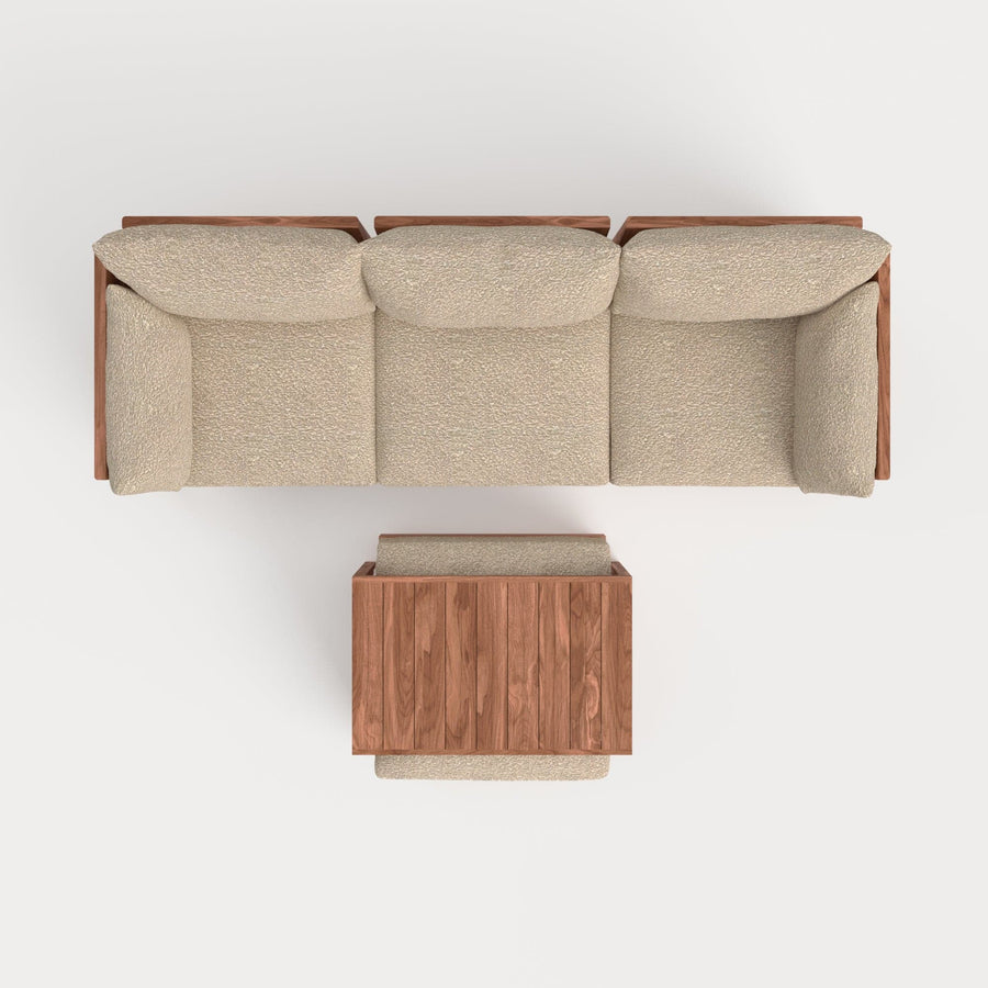 Modular Teak Outdoor Sofa with Ottoman + Side Table  | Alfresco Boucle in Cashew