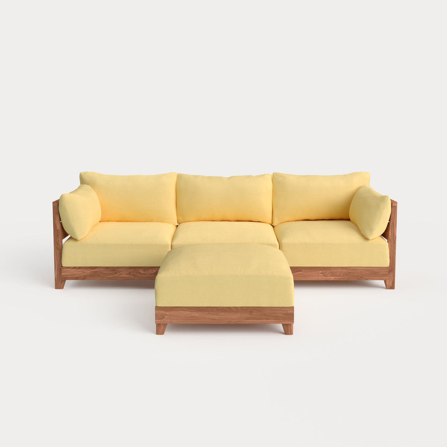 Dwell™ Modular Teak Outdoor Sofa + Ottoman | Classic Canvas in Sun