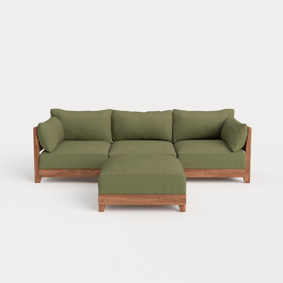 Modular Teak Outdoor Sofa + Ottoman | Sun Crossweave in Olivine