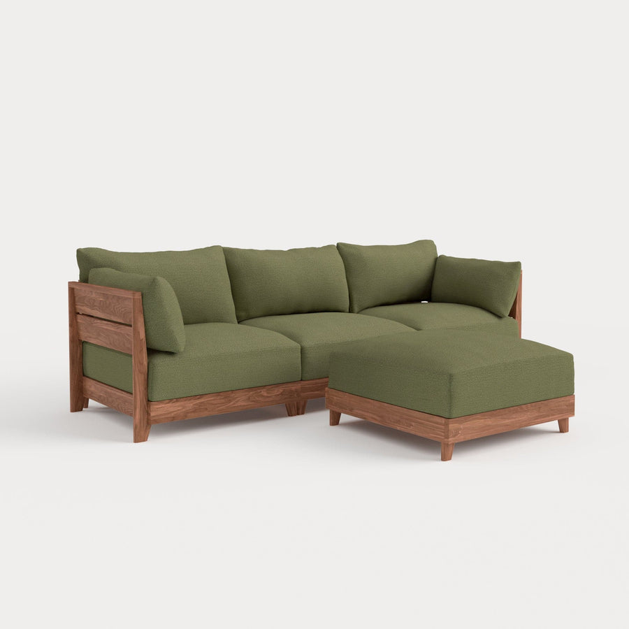 Modular Teak Outdoor Sofa + Ottoman | Sun Crossweave in Olivine