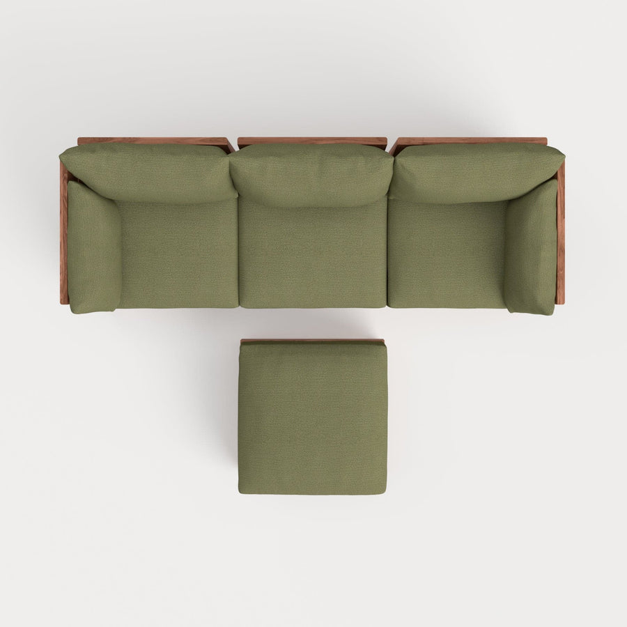Modular Teak Outdoor Sofa + Ottoman | Sun Crossweave in Olivine