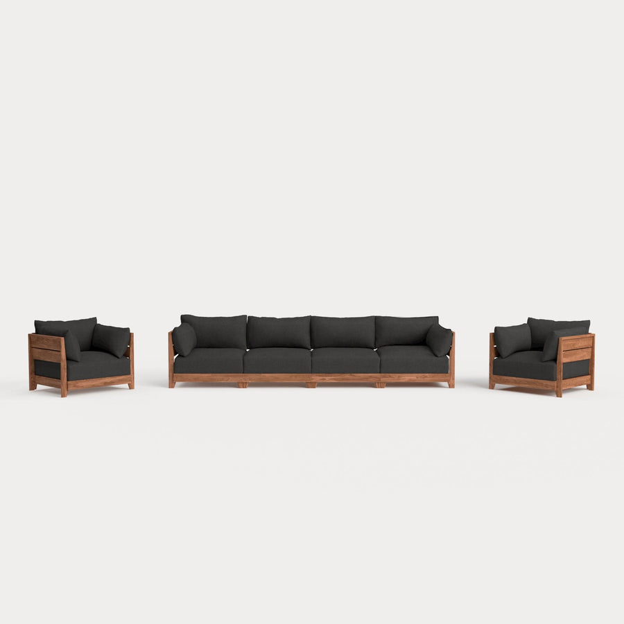 Dwell™ Modular Teak Outdoor 4-Seater Sofa + Armchair Set | Classic Canvas in Charcoal