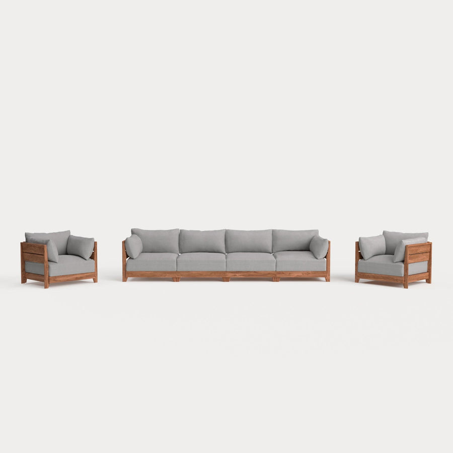 Dwell™ Modular Teak Outdoor 4-Seater Sofa + Armchair Set | Classic Canvas in Stone Gray