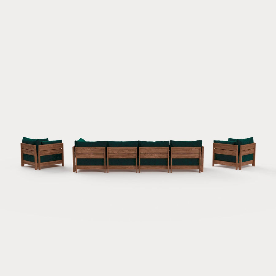 Modular Teak Outdoor 4-Seater Sofa + Armchair Set | Plush Velvet in Muzo