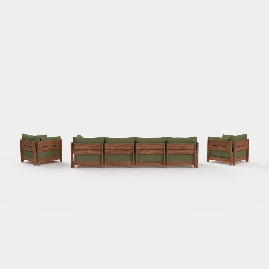 Modular Teak Outdoor 4-Seater Sofa + Armchair Set | Sun Crossweave in Olivine