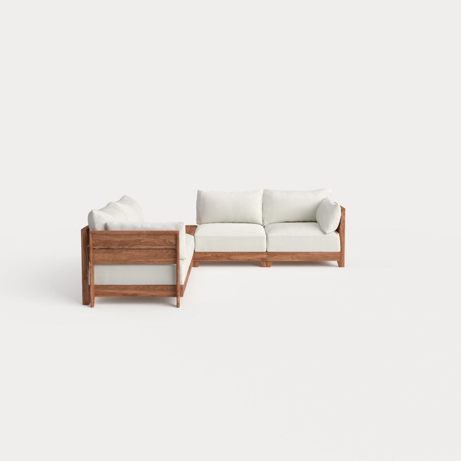 Dwell™ Modular Teak Outdoor 4-Seater L-Sectional + Storage Coffee Table | Classic Canvas in Cloud
