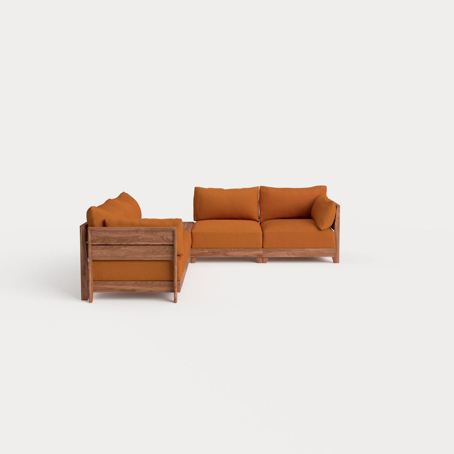 Dwell™ Modular Teak Outdoor 4-Seater L-Sectional + Storage Coffee Table | Classic Canvas in Rust